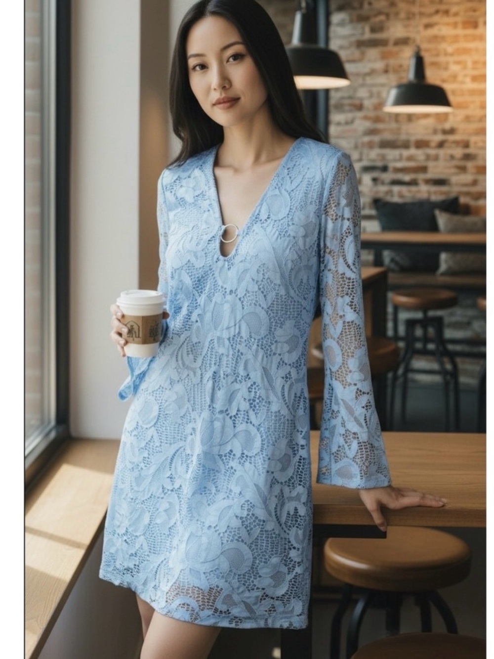 ALEXIA ADMOR Baby Blue Lace Cottagecore Mini Dress